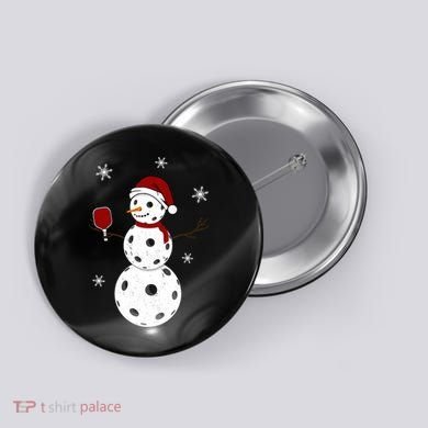 Funny Merry Christmas Snowman Playing Pickleball Button