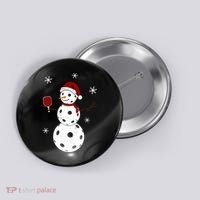 Funny Merry Christmas Snowman Playing Pickleball Button thumb 0
