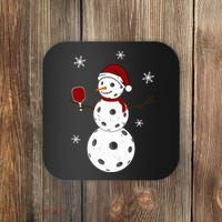 Funny Merry Christmas Snowman Playing Pickleball Coaster thumb 0