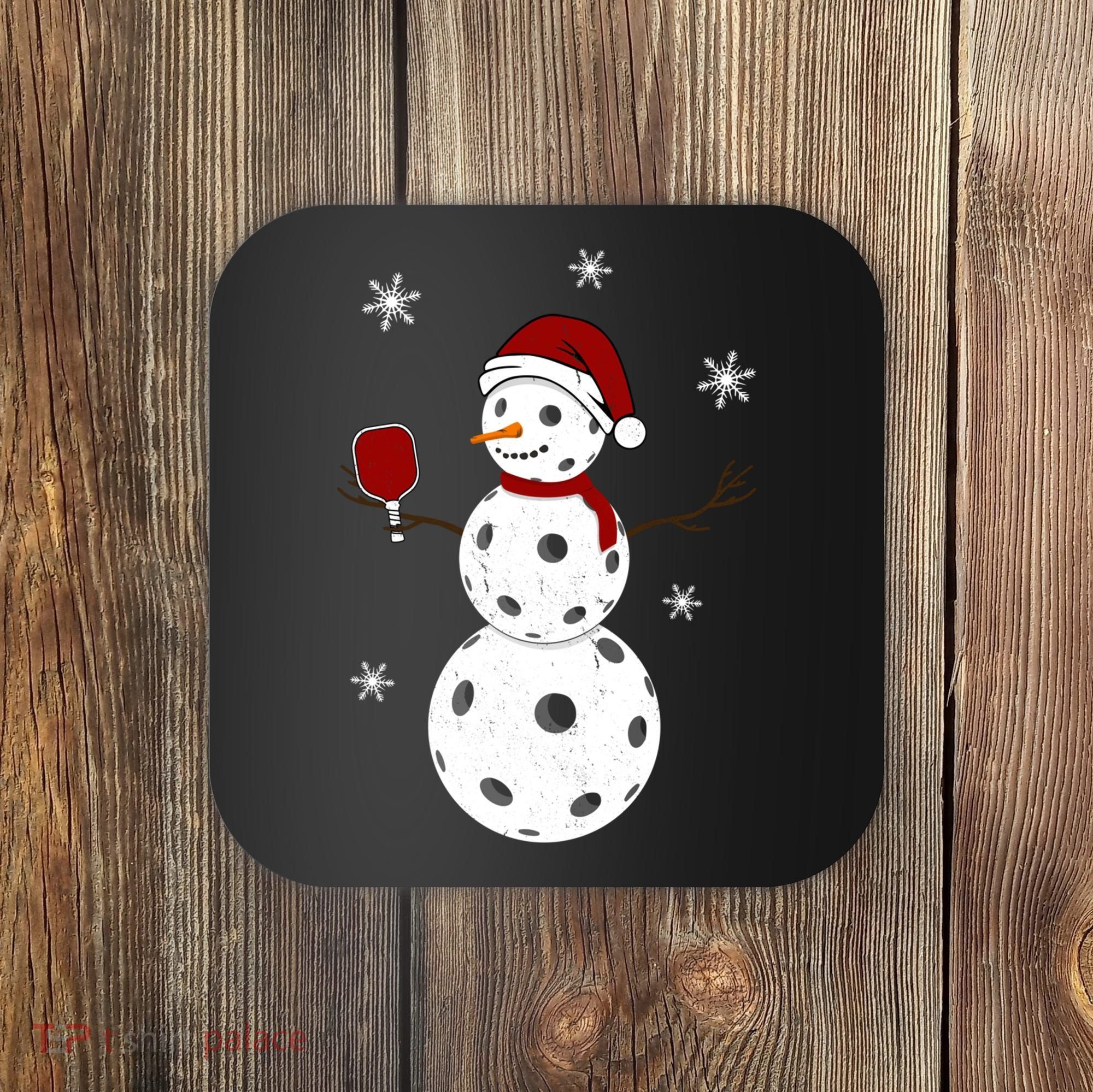 Funny Merry Christmas Snowman Playing Pickleball Coaster