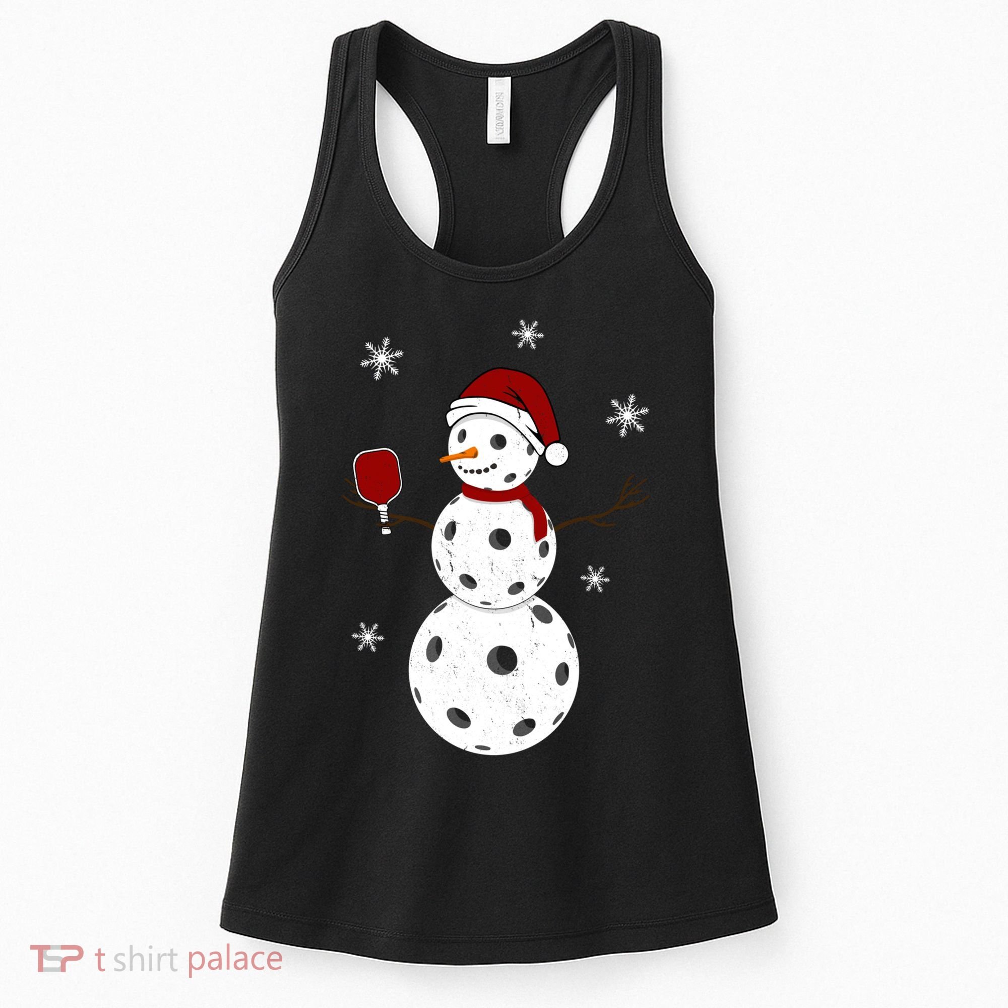 Funny Merry Christmas Snowman Playing Pickleball Women's Tank Top