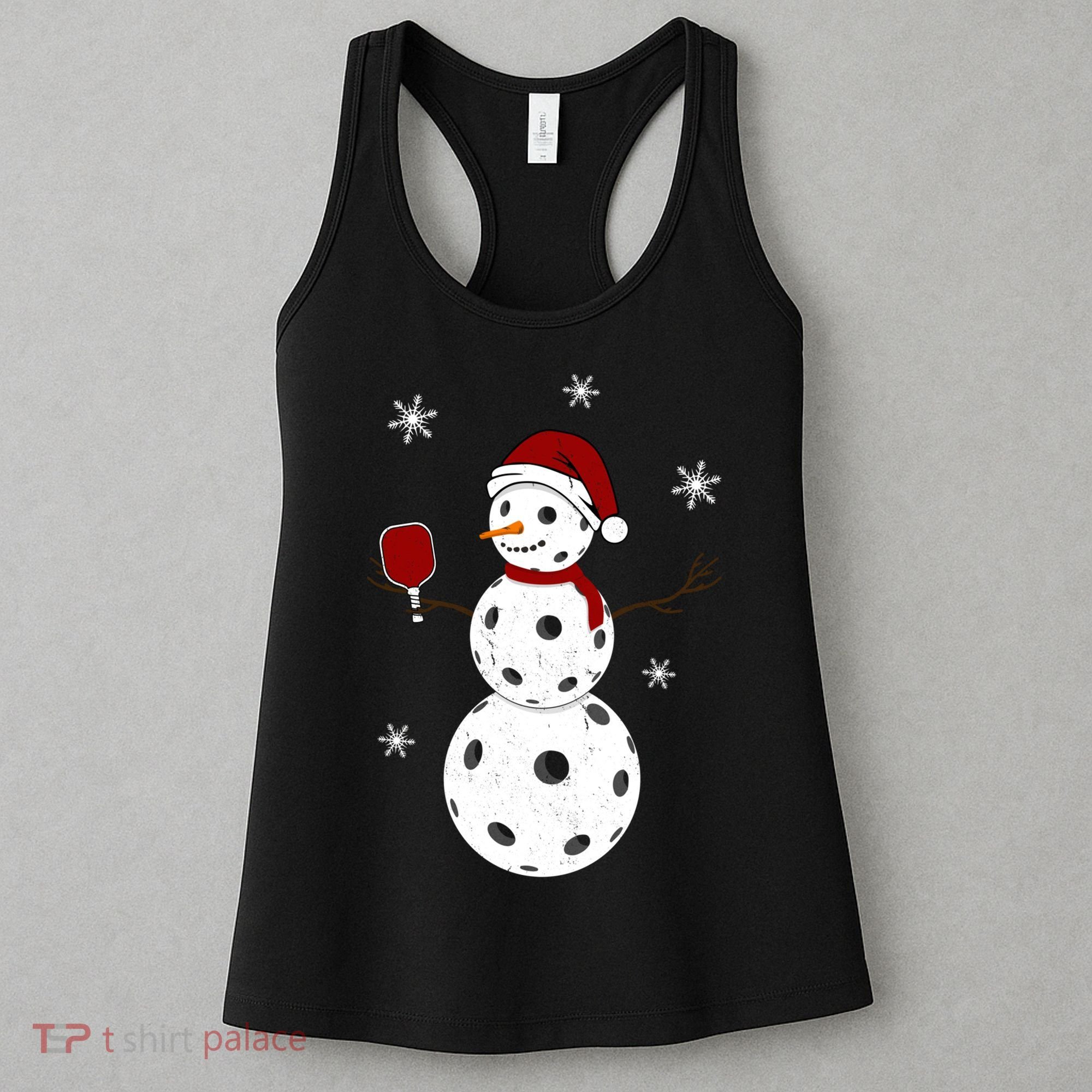 Funny Merry Christmas Snowman Playing Pickleball Women's Tank Top