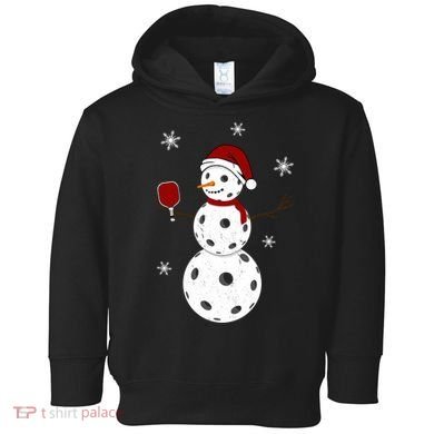Funny Merry Christmas Snowman Playing Pickleball Toddler Hoodie