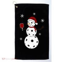 Funny Merry Christmas Snowman Playing Pickleball Golf Towel thumb 0