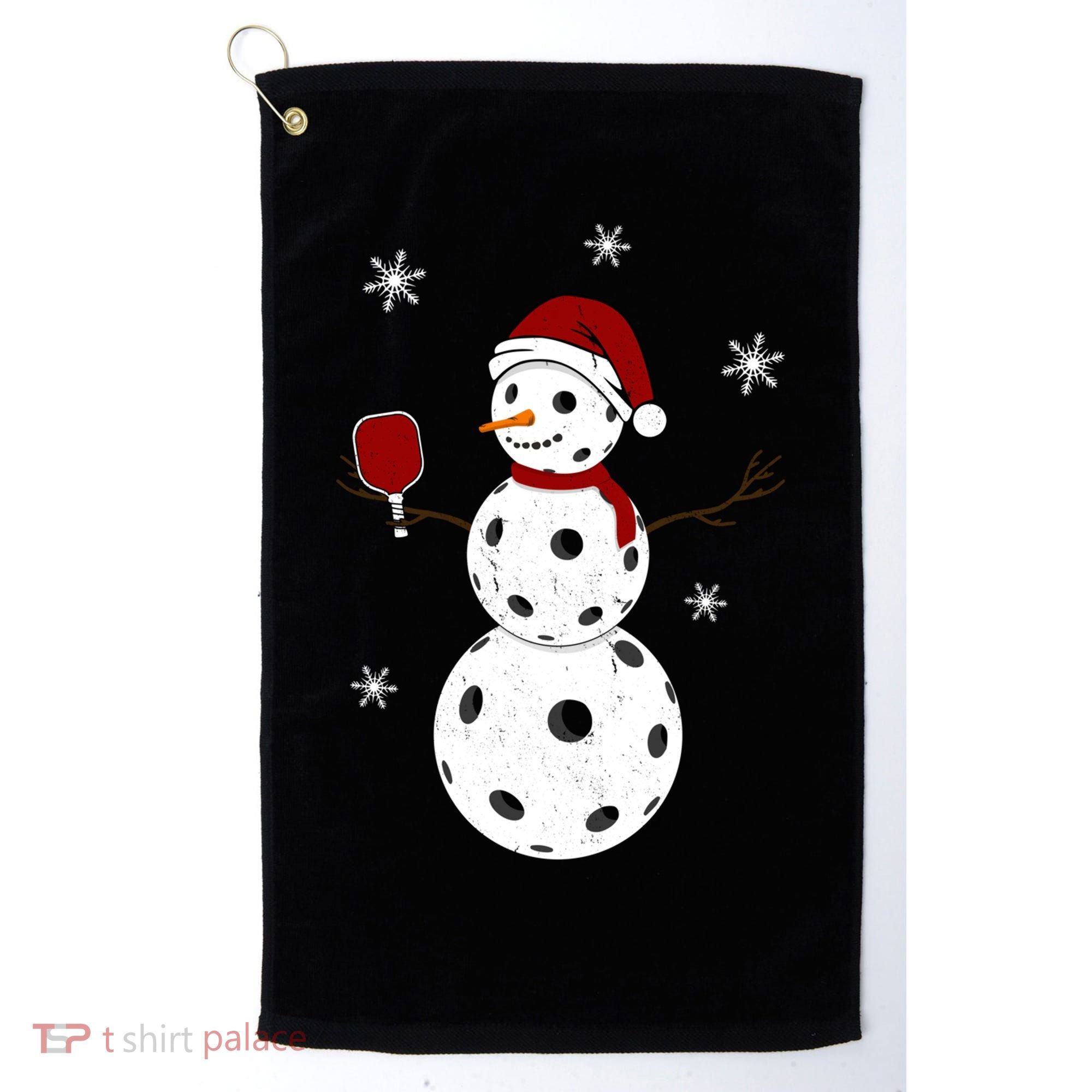 Funny Merry Christmas Snowman Playing Pickleball Golf Towel