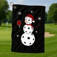 Funny Merry Christmas Snowman Playing Pickleball Golf Towel thumb 1