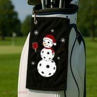 Funny Merry Christmas Snowman Playing Pickleball Golf Towel thumb 2