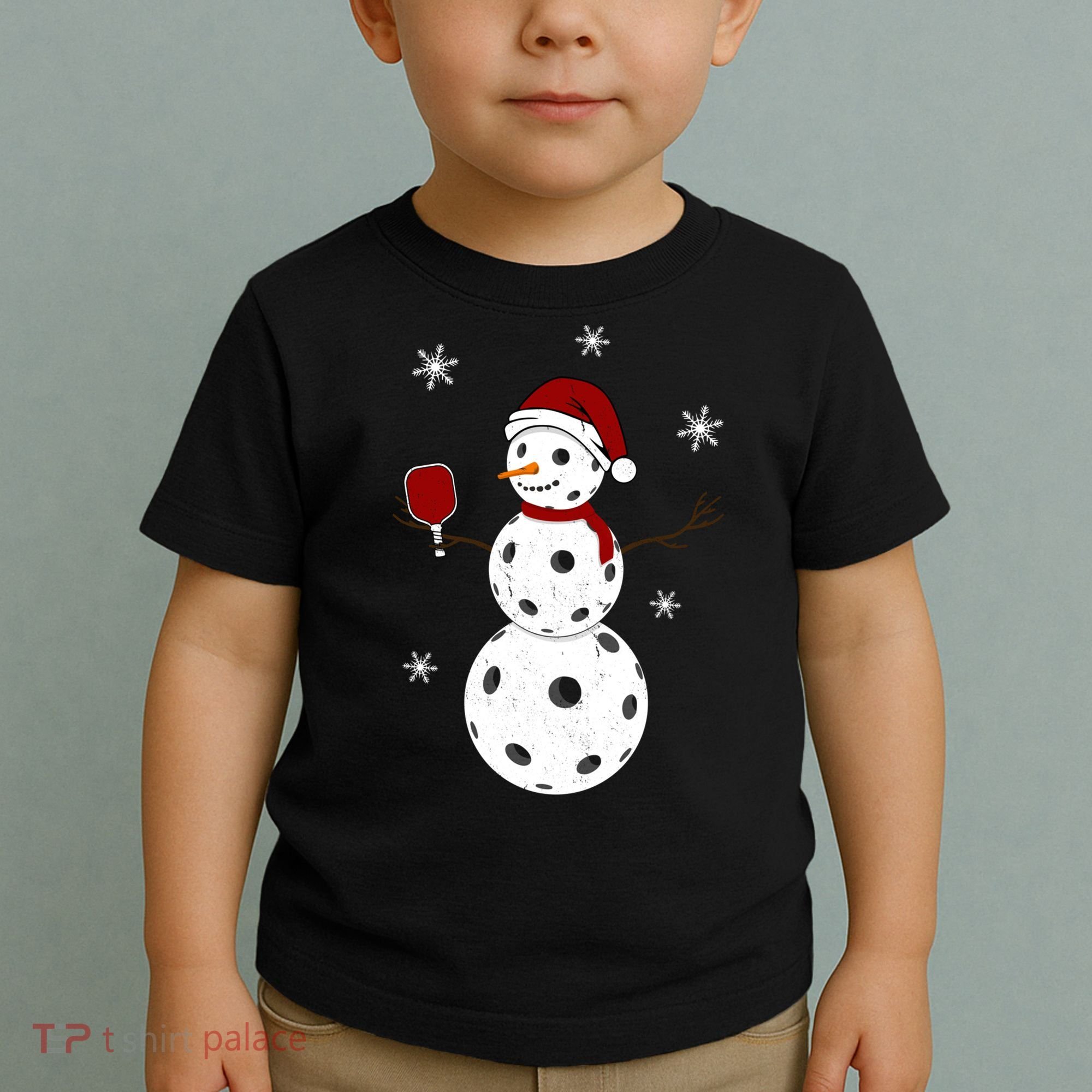 Funny Merry Christmas Snowman Playing Pickleball Toddler T-Shirt