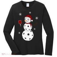Funny Merry Christmas Snowman Playing Pickleball Women's Long Sleeve Shirt thumb 0