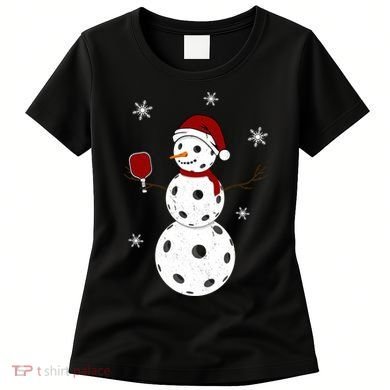 Funny Merry Christmas Snowman Playing Pickleball Women's T-Shirt
