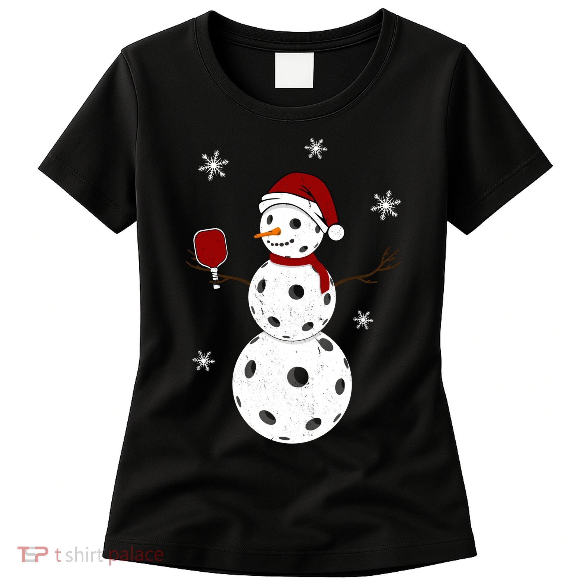 Funny Merry Christmas Snowman Playing Pickleball Women's T-Shirt