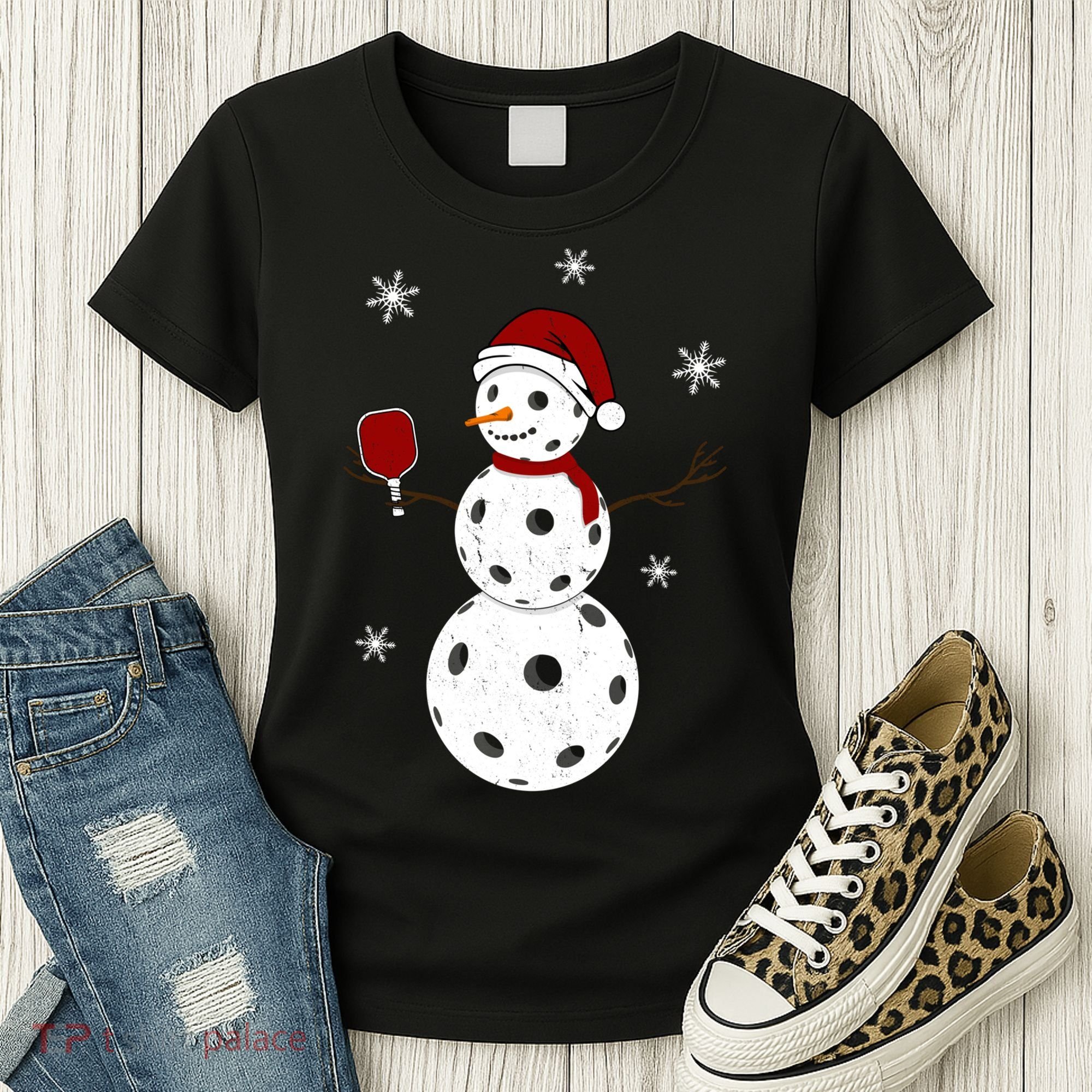 Funny Merry Christmas Snowman Playing Pickleball Women's T-Shirt