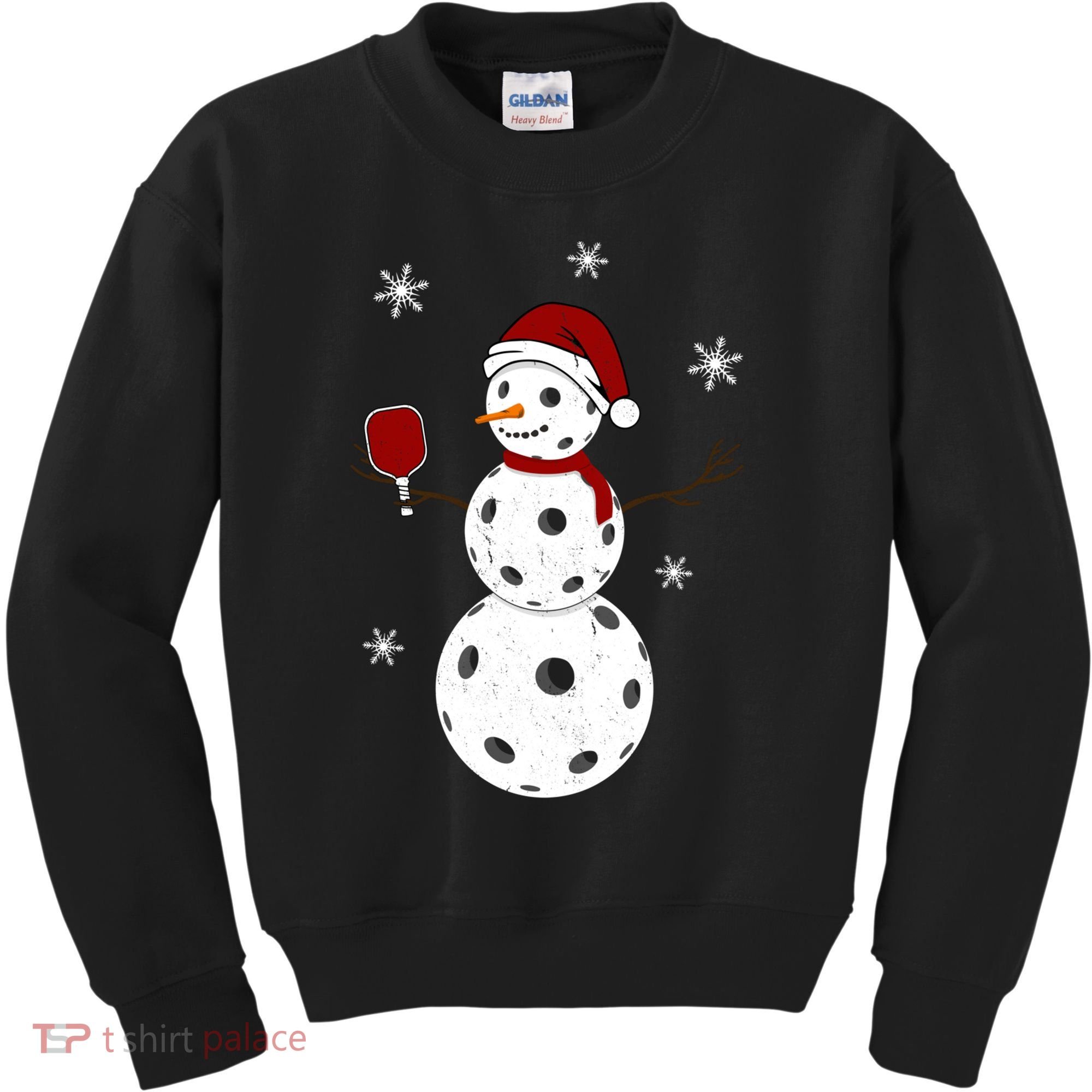 Funny Merry Christmas Snowman Playing Pickleball Kids Sweatshirt