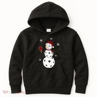 Funny Merry Christmas Snowman Playing Pickleball Kids Hoodie thumb 0