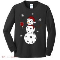 Funny Merry Christmas Snowman Playing Pickleball Kids Long Sleeve Shirt thumb 0