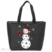 Funny Merry Christmas Snowman Playing Pickleball Tote Bag thumb 0