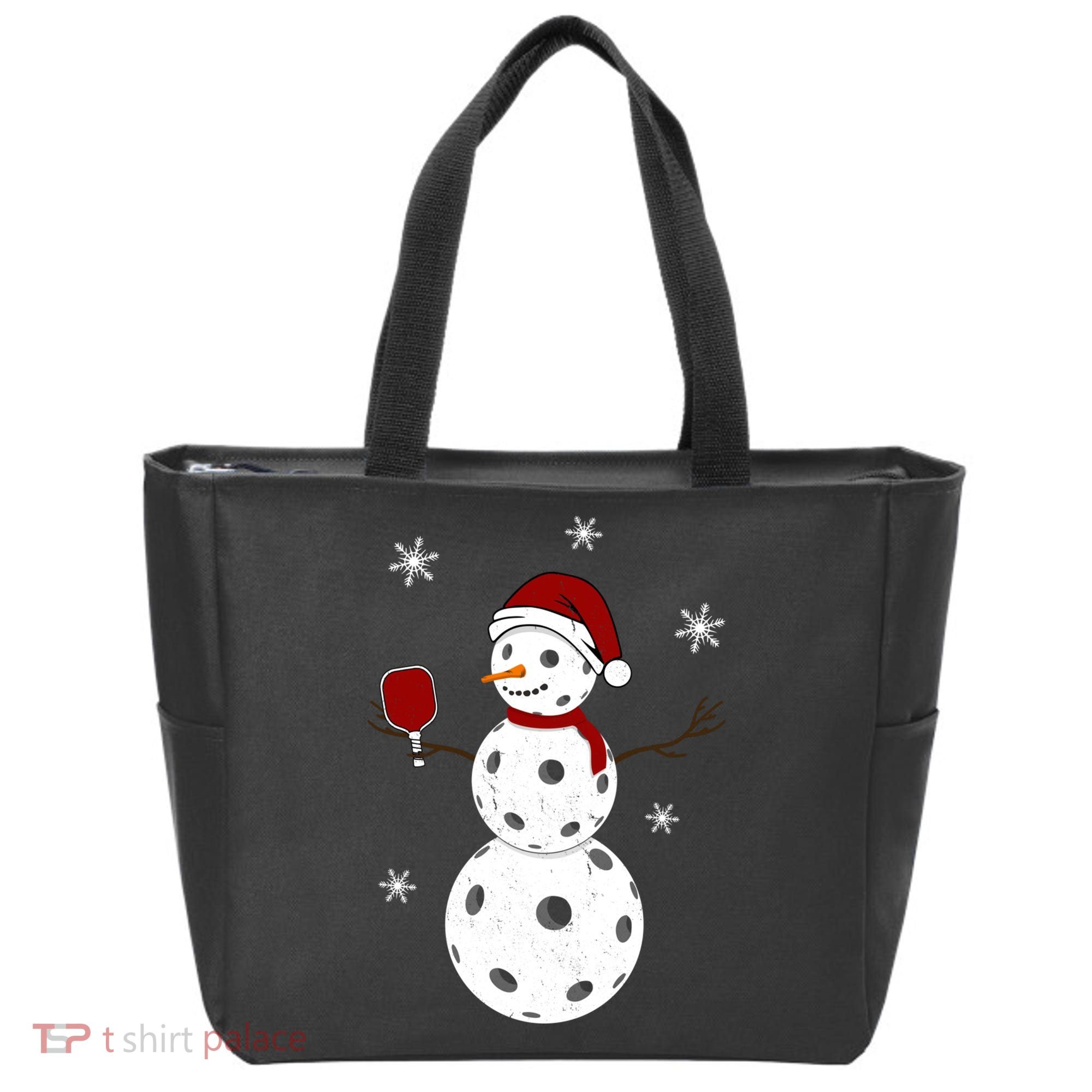 Funny Merry Christmas Snowman Playing Pickleball Tote Bag