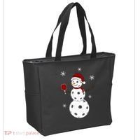 Funny Merry Christmas Snowman Playing Pickleball Tote Bag thumb 2