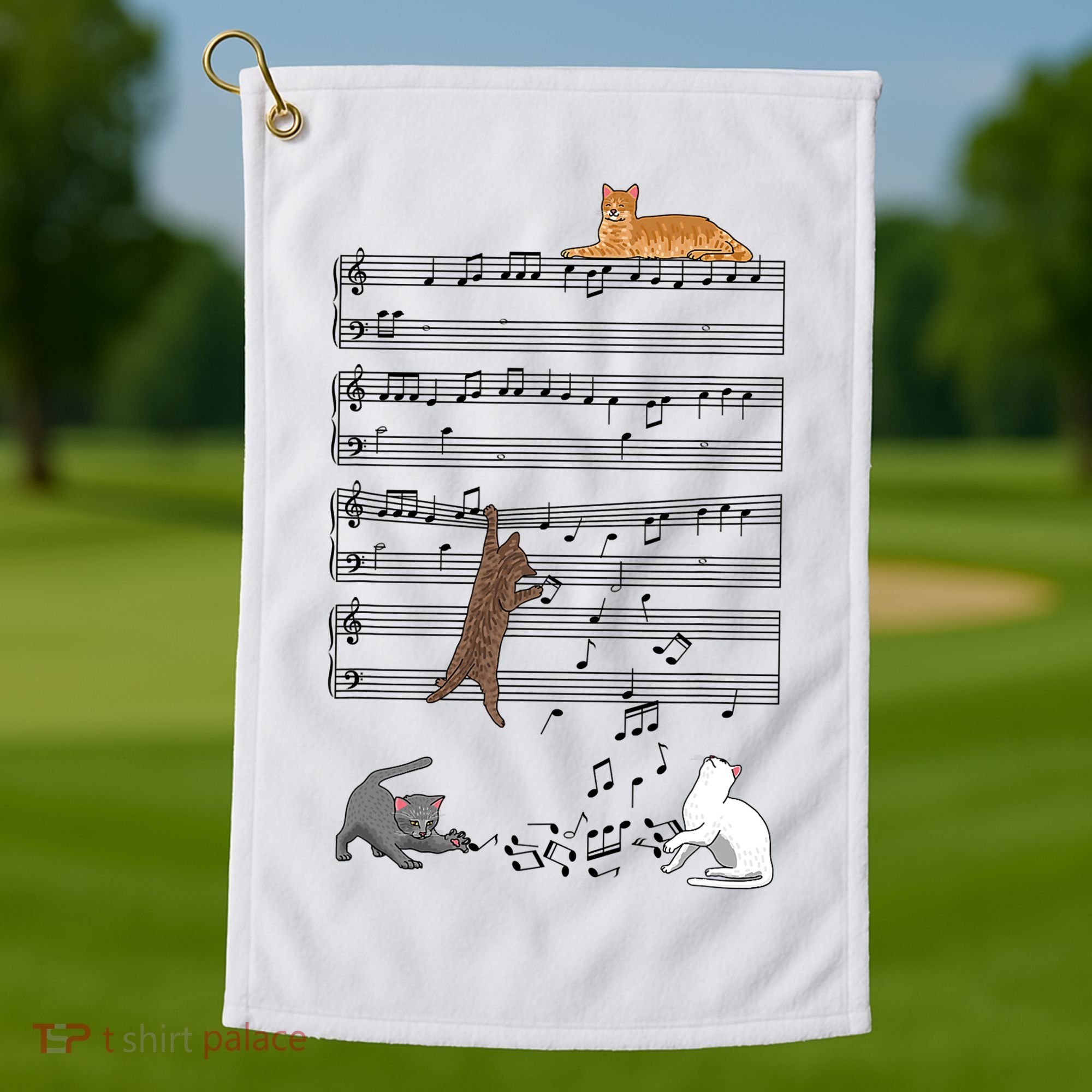Funny Musical Cat Music Note Lover Golf Towel