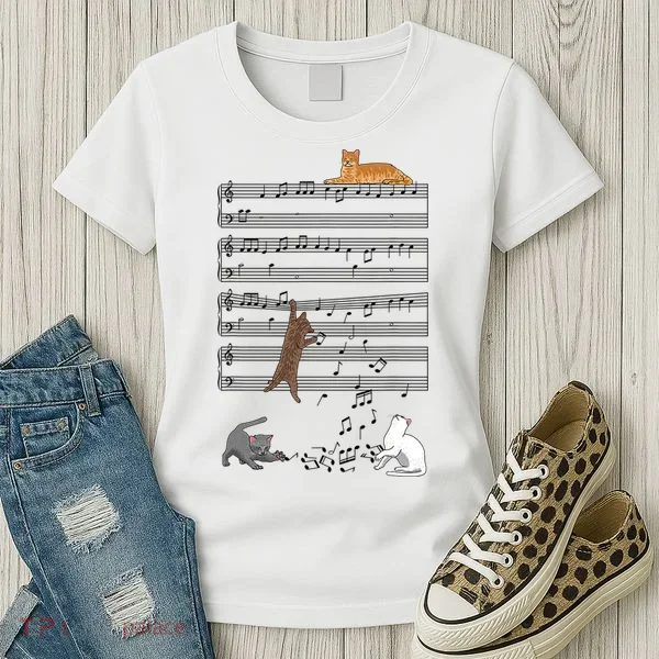 Funny Musical Cat Music Note Lover Women's T-Shirt