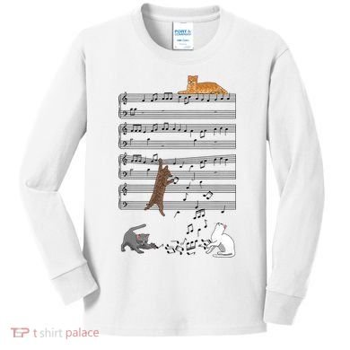 Funny Musical Cat Music Note Lover Kids Long Sleeve Shirt
