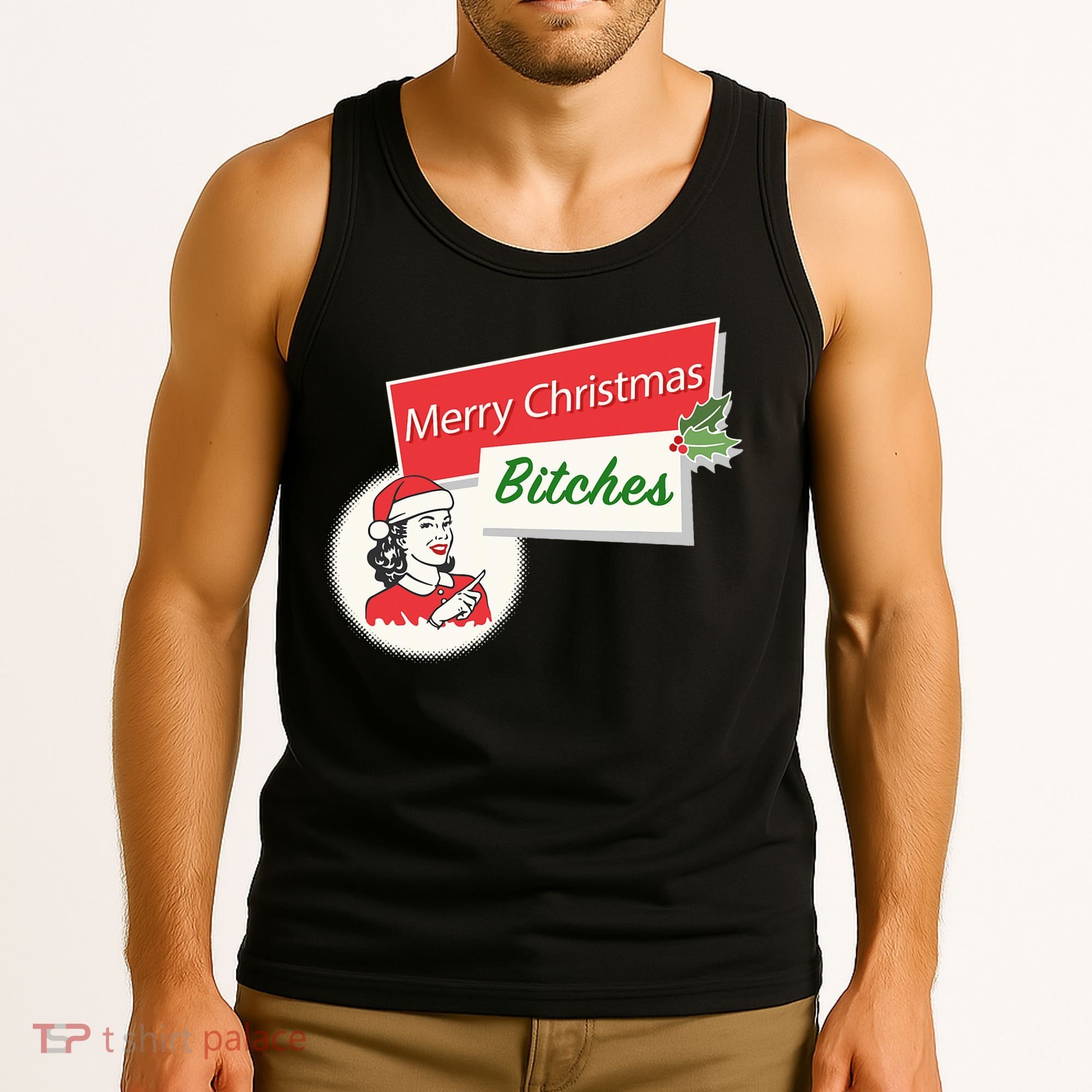Funny Merry Christmas Bitches Inappropriate Adult Tank Top