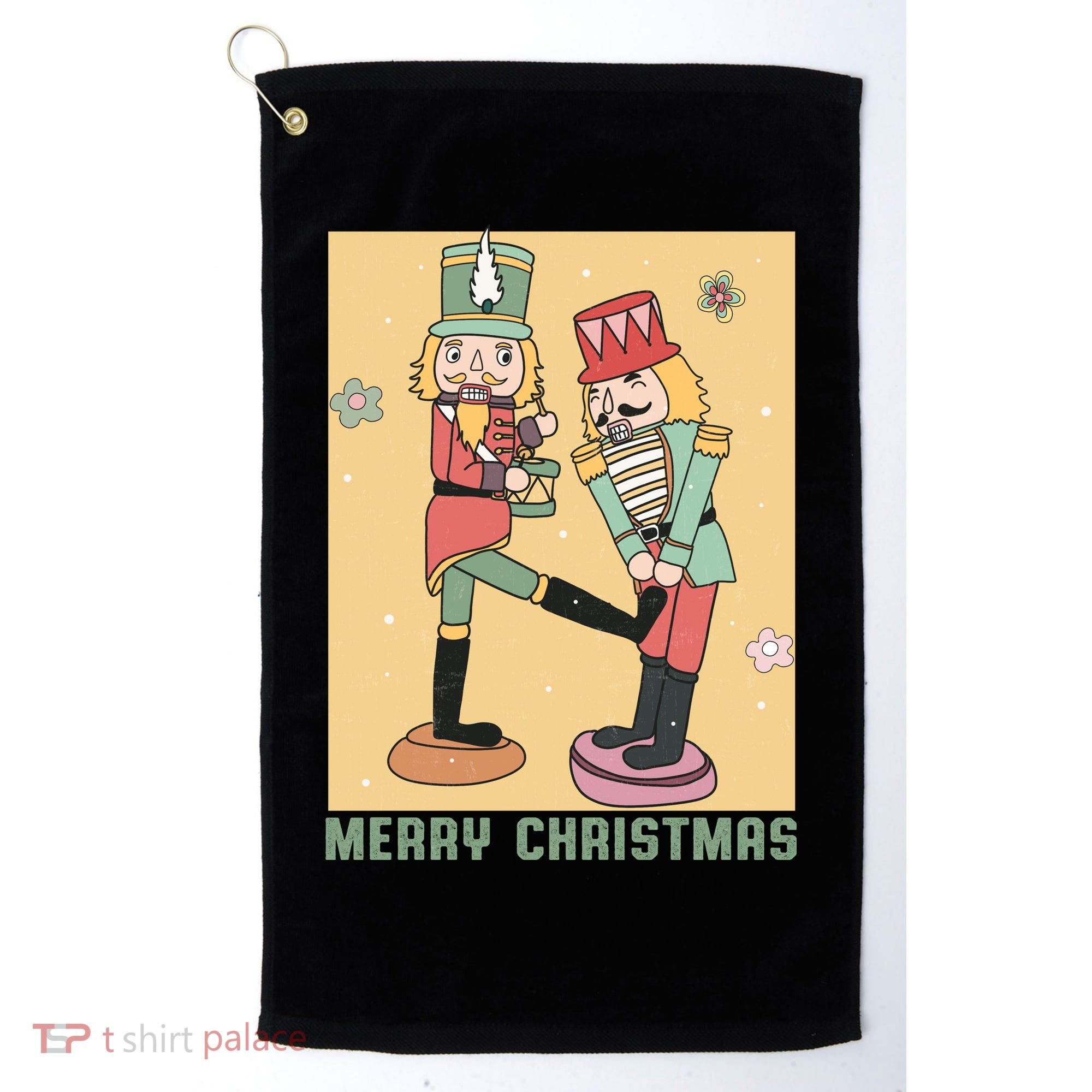Funny Merry Christmas Nut Cracker Getting Nut Cracked Golf Towel