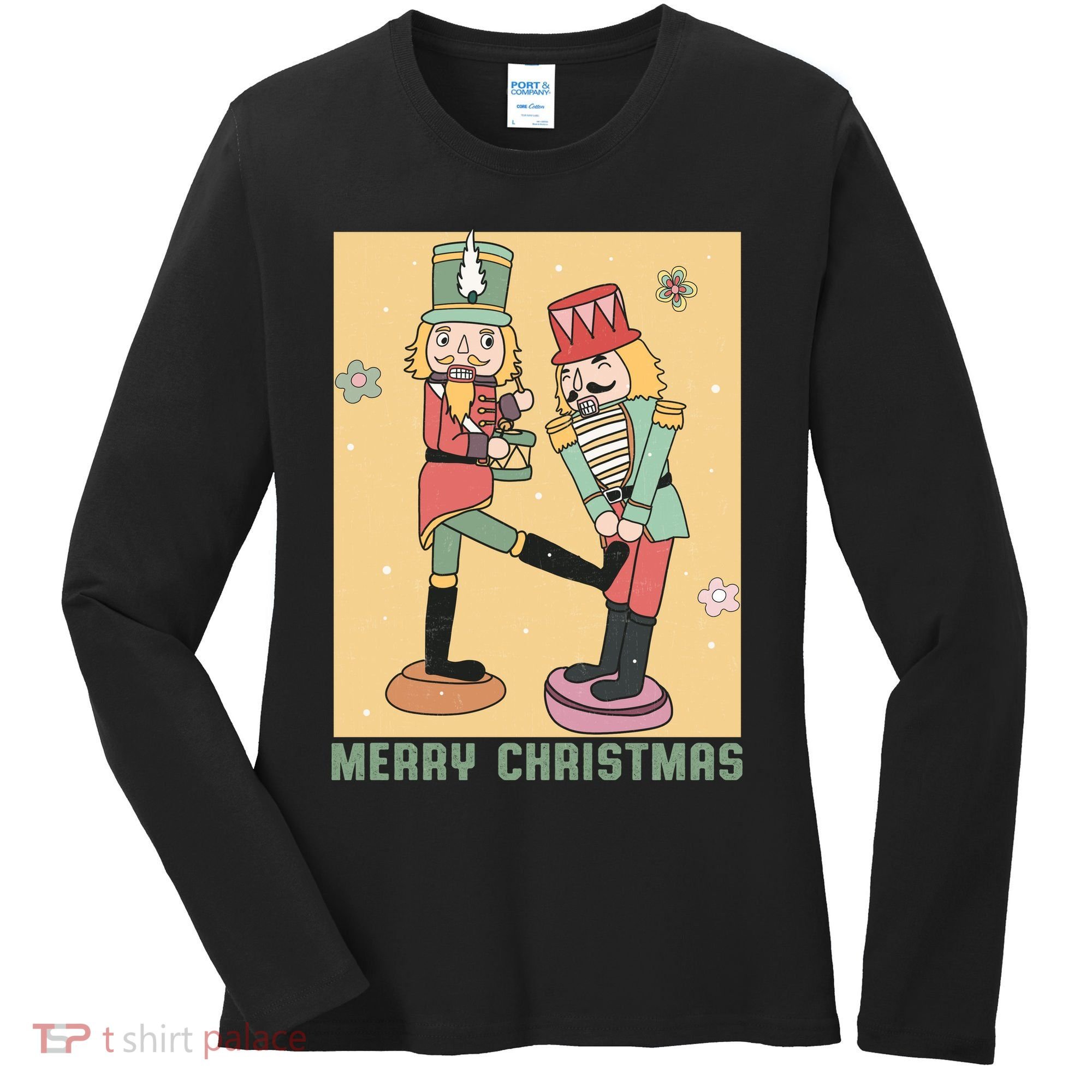 Funny Merry Christmas Nut Cracker Getting Nut Cracked Women's Long Sleeve Shirt