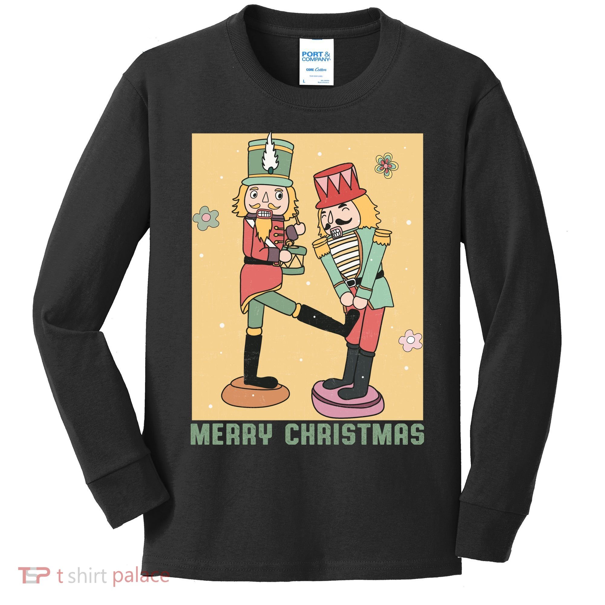 Funny Merry Christmas Nut Cracker Getting Nut Cracked Kids Long Sleeve Shirt