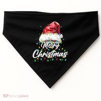 Festive Merry Christmas Santa Hat Christmas Lights USA-Made Doggie Bandana thumb 0
