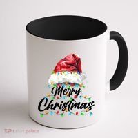 Festive Merry Christmas Santa Hat Christmas Lights Coffee Mug thumb 1