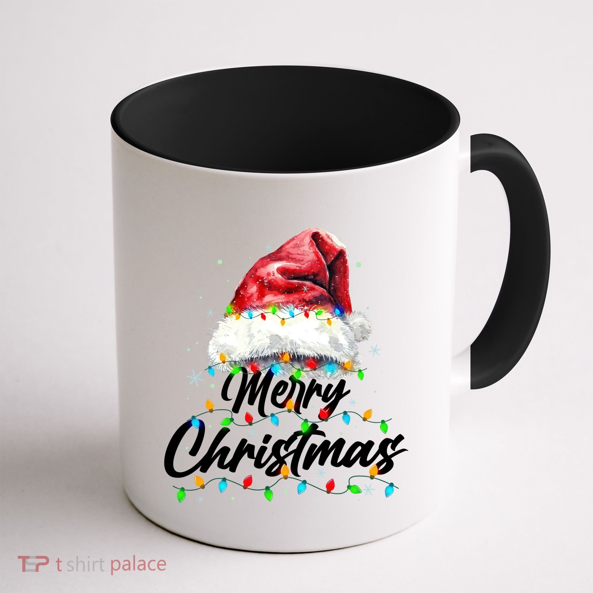 Festive Merry Christmas Santa Hat Christmas Lights Coffee Mug