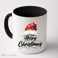 Festive Merry Christmas Santa Hat Christmas Lights Coffee Mug thumb 0