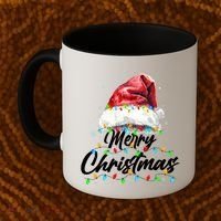 Festive Merry Christmas Santa Hat Christmas Lights Coffee Mug thumb 2