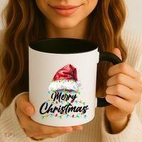 Festive Merry Christmas Santa Hat Christmas Lights Coffee Mug thumb 3
