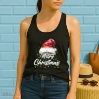 Festive Merry Christmas Santa Hat Christmas Lights Women's Tank Top thumb 2
