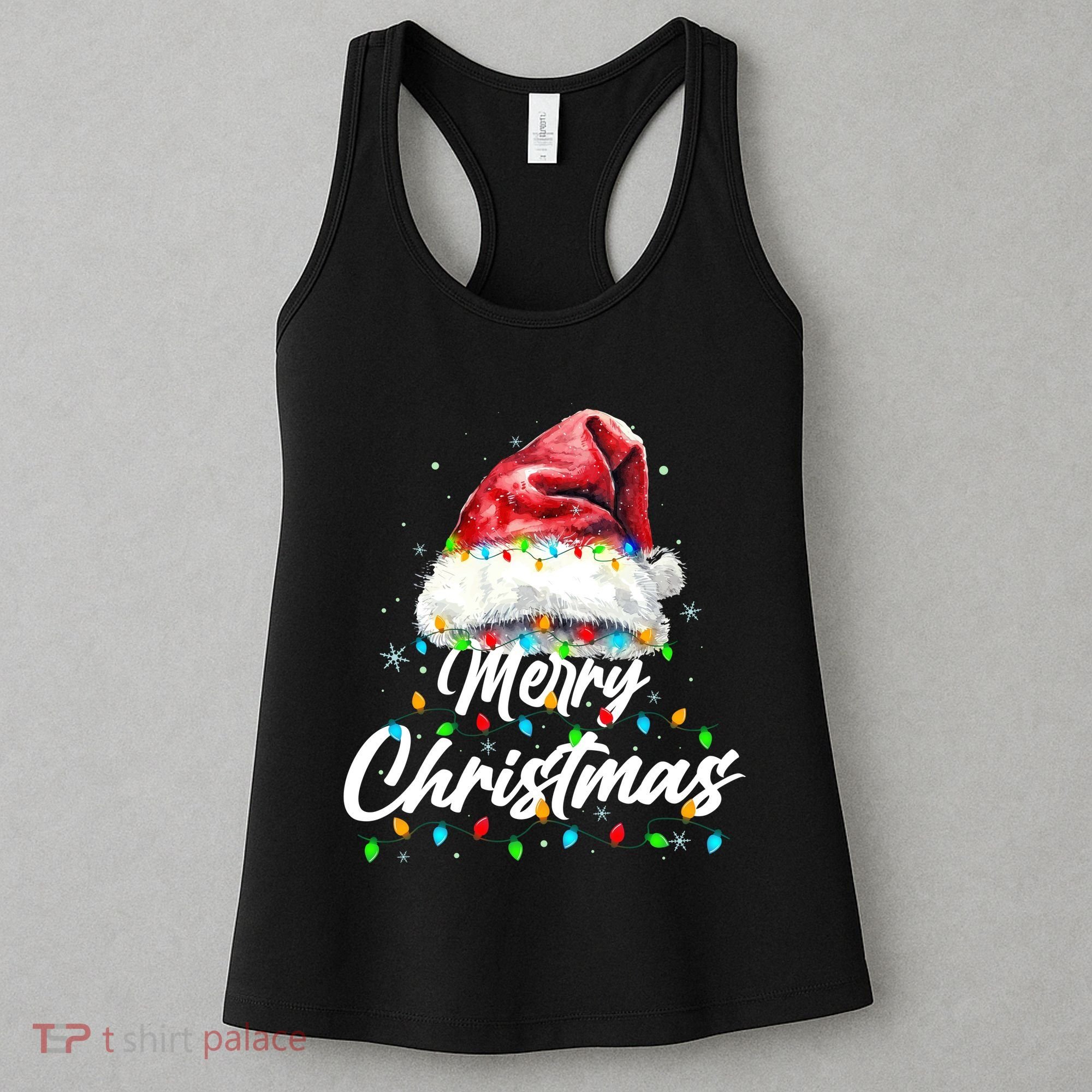 Festive Merry Christmas Santa Hat Christmas Lights Women's Tank Top