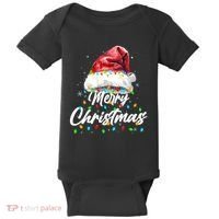 Festive Merry Christmas Santa Hat Christmas Lights Baby Bodysuit thumb 0