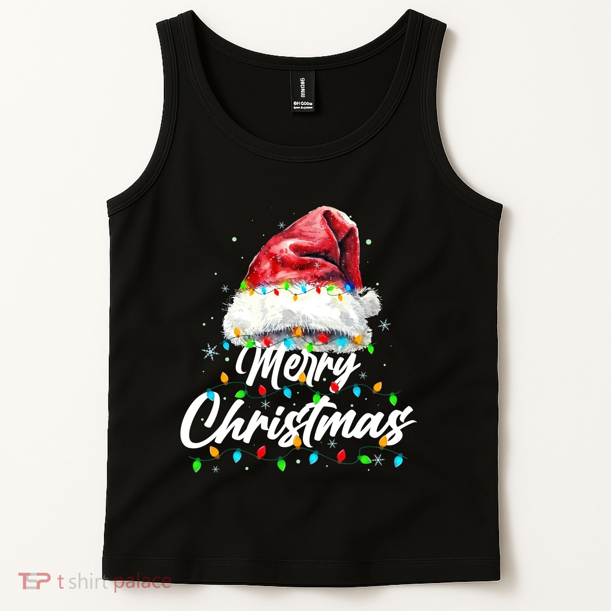 Festive Merry Christmas Santa Hat Christmas Lights Tank Top