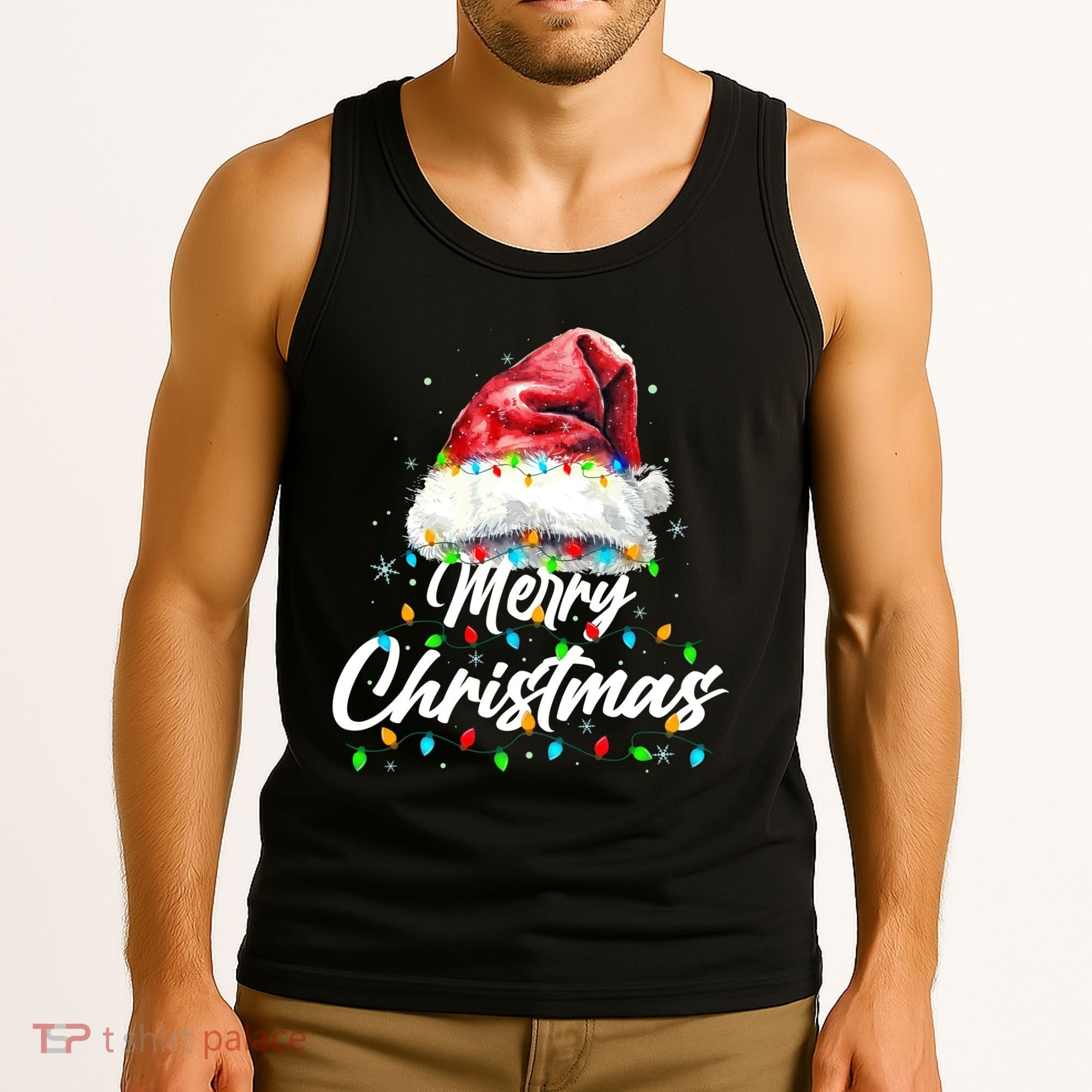 Festive Merry Christmas Santa Hat Christmas Lights Tank Top