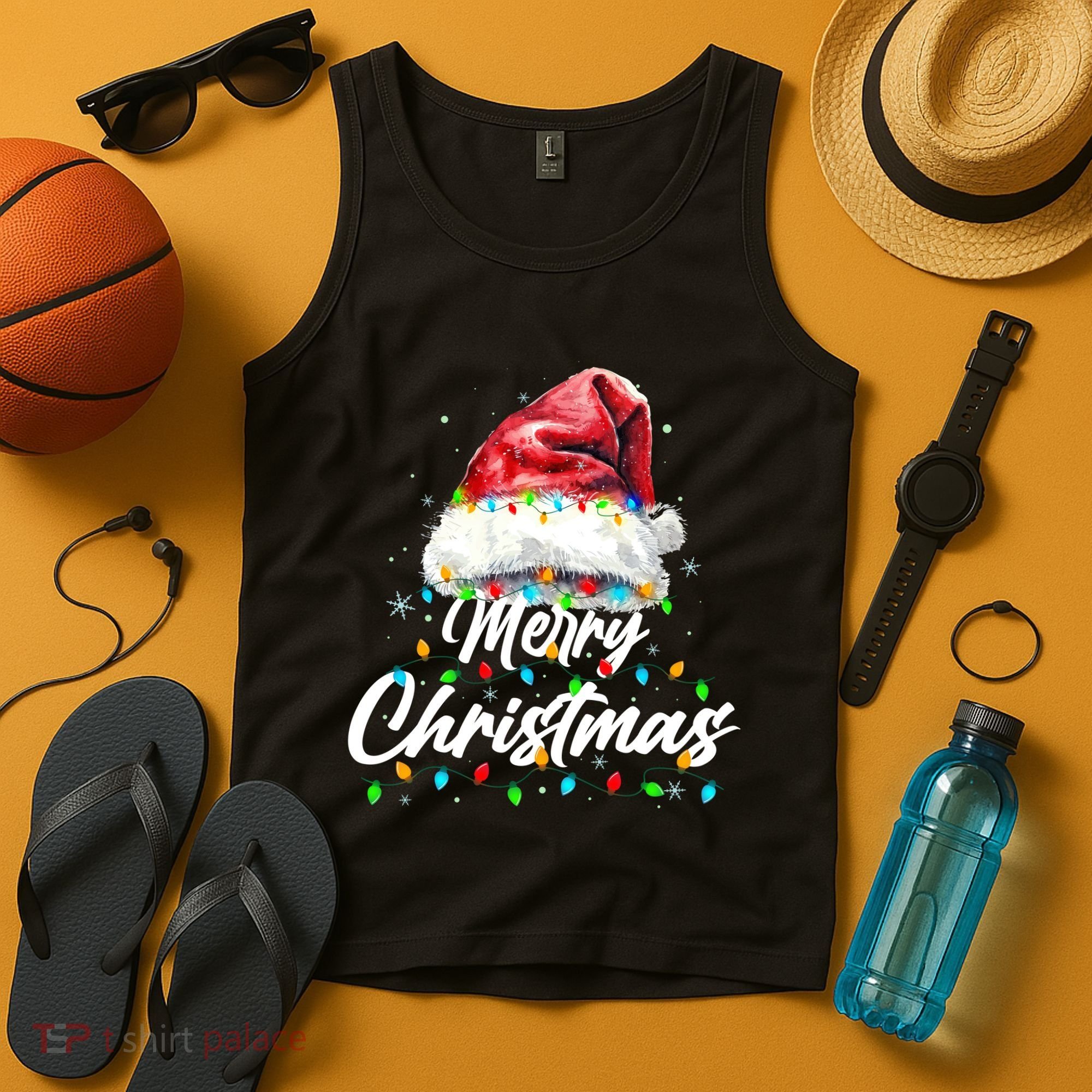 Festive Merry Christmas Santa Hat Christmas Lights Tank Top