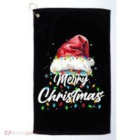 Festive Merry Christmas Santa Hat Christmas Lights Golf Towel thumb 0