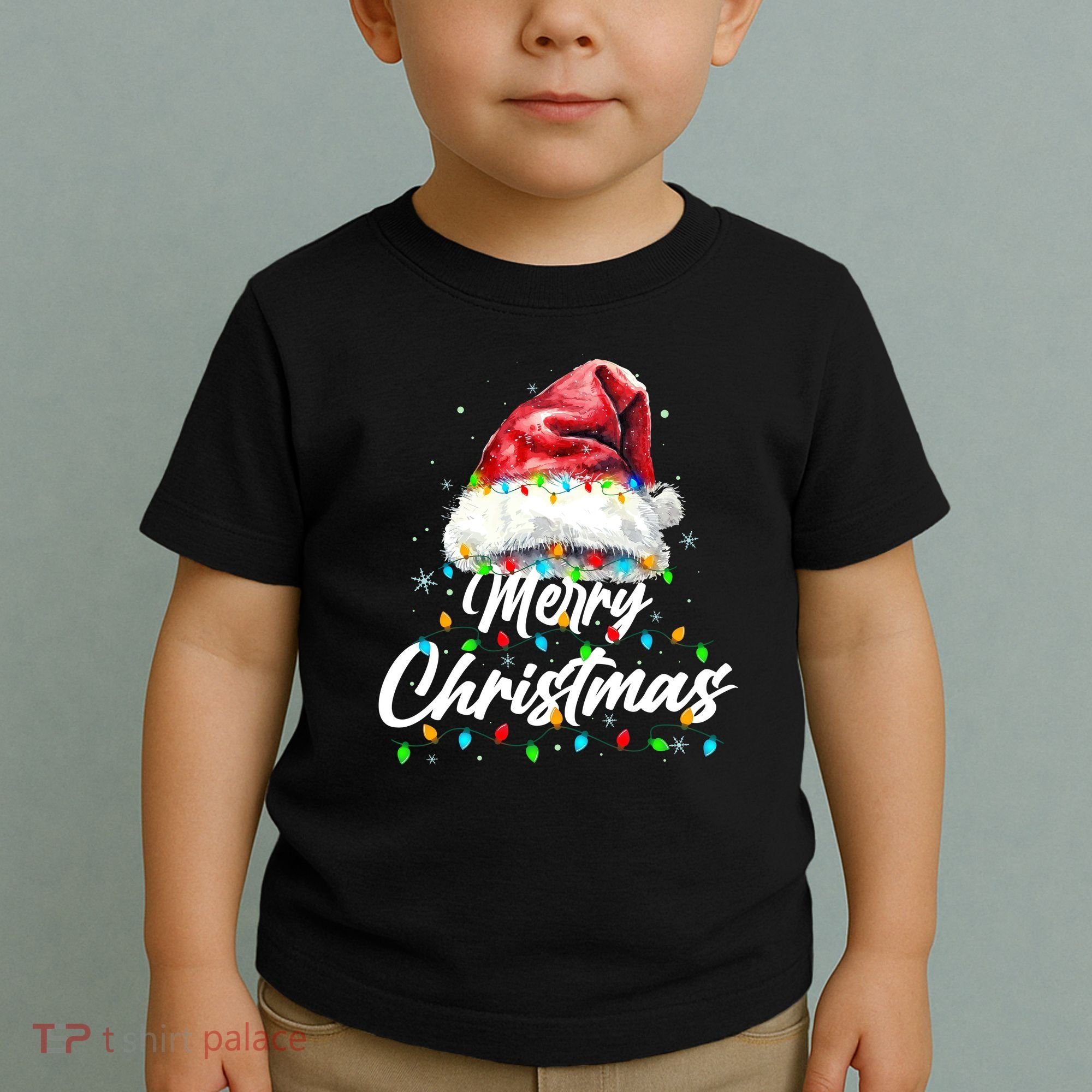 Festive Merry Christmas Santa Hat Christmas Lights Toddler T-Shirt