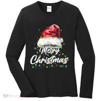 Festive Merry Christmas Santa Hat Christmas Lights Women's Long Sleeve Shirt thumb 0
