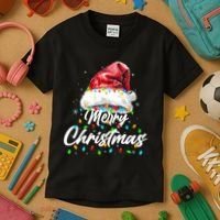 Festive Merry Christmas Santa Hat Christmas Lights Kids T-Shirt thumb 3