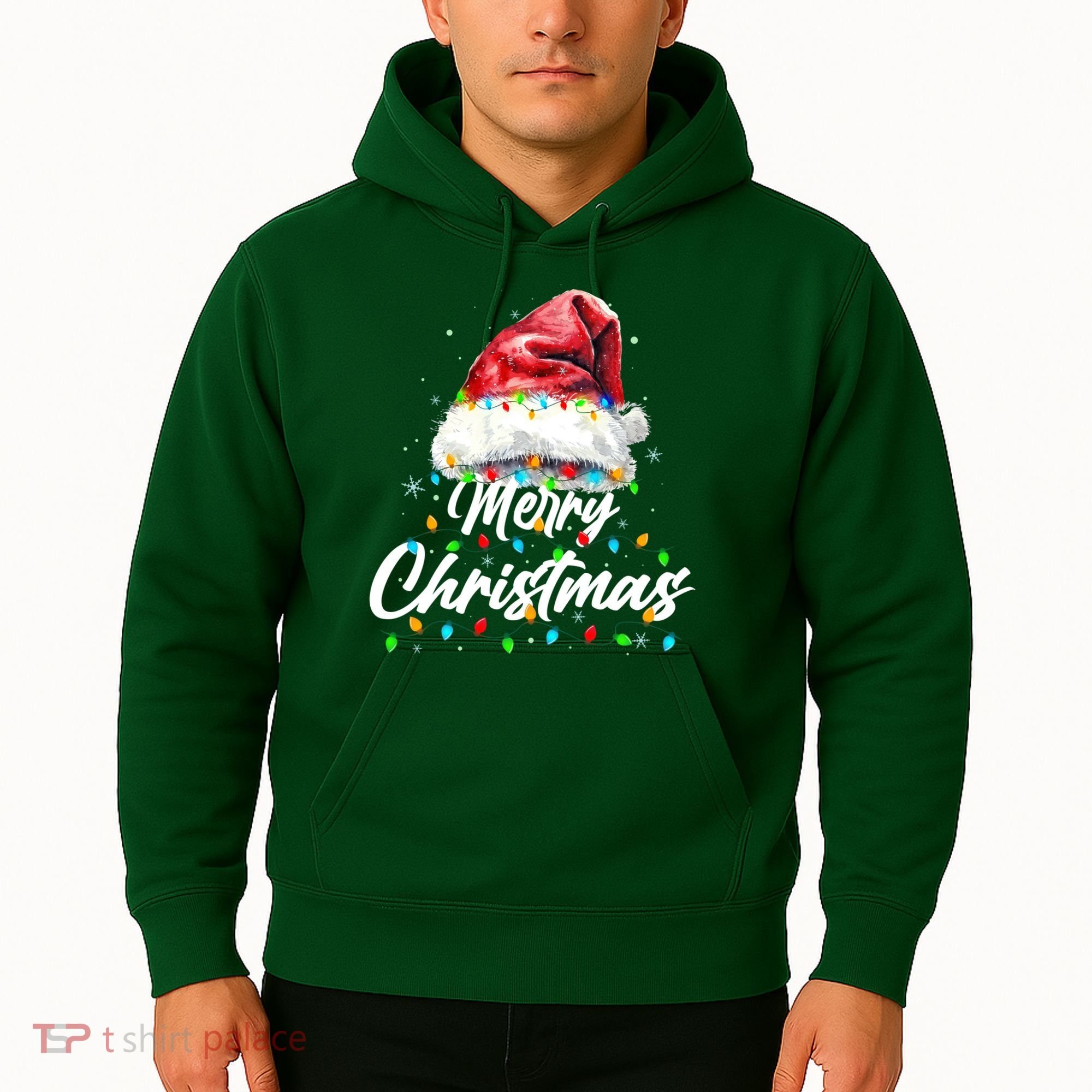 Festive Merry Christmas Santa Hat Christmas Lights Hoodie