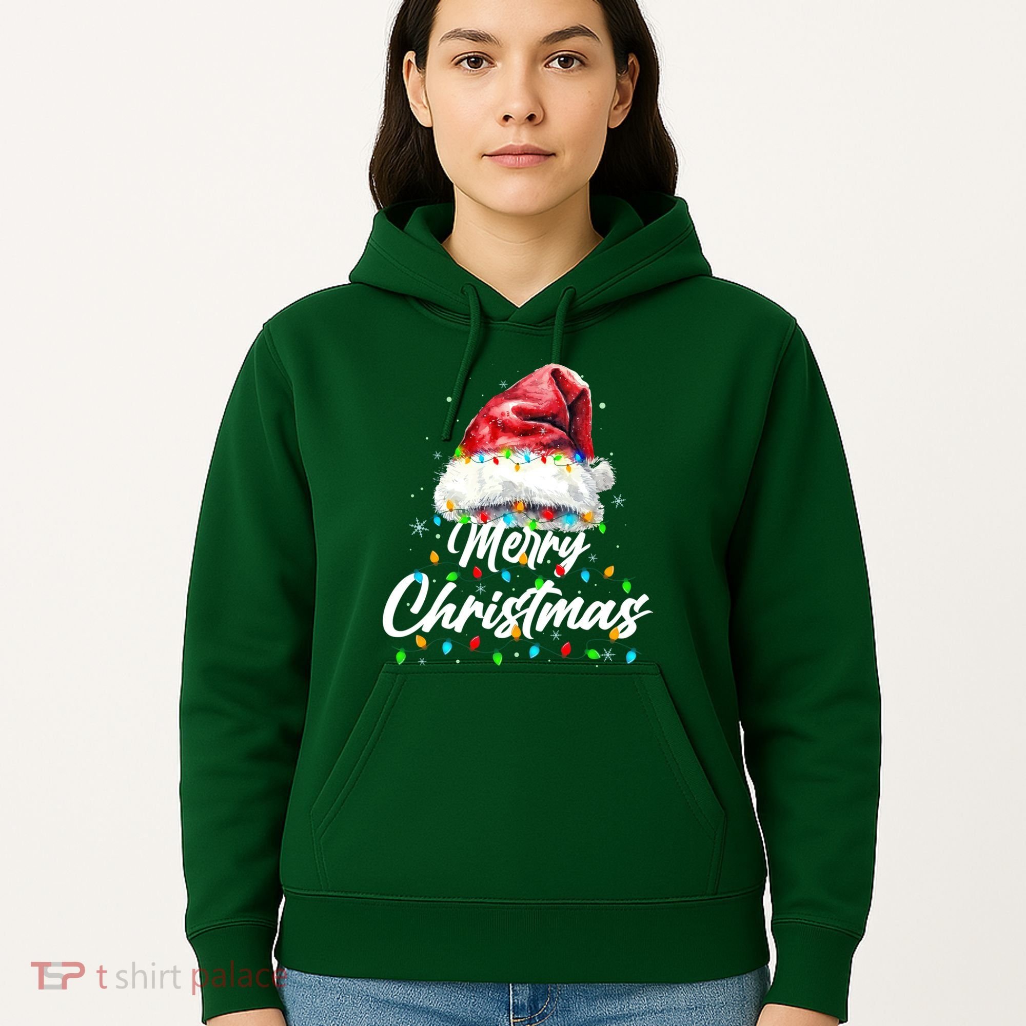 Festive Merry Christmas Santa Hat Christmas Lights Hoodie