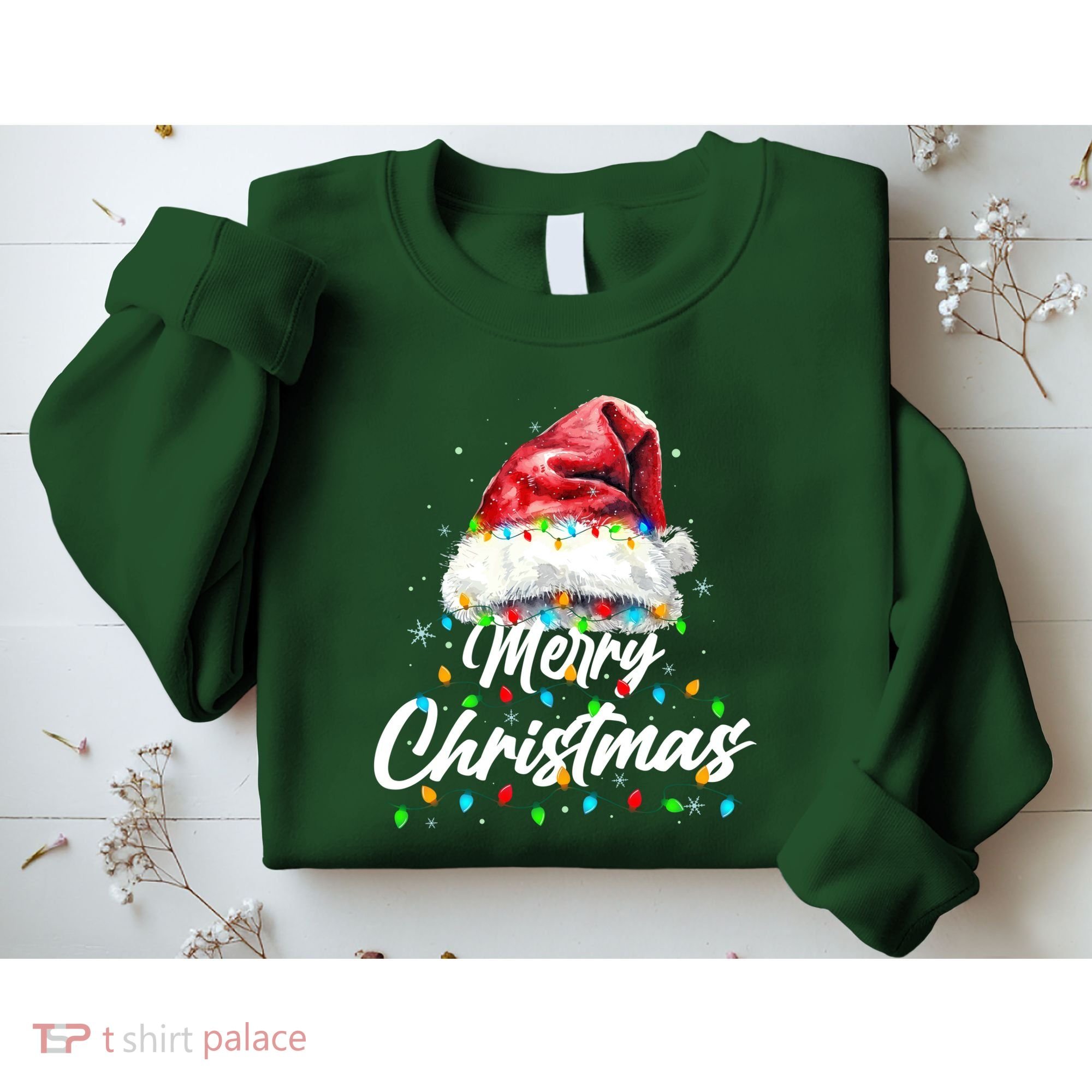 Festive Merry Christmas Santa Hat Christmas Lights Sweatshirt