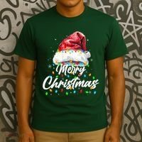 Festive Merry Christmas Santa Hat Christmas Lights T-Shirt thumb 3