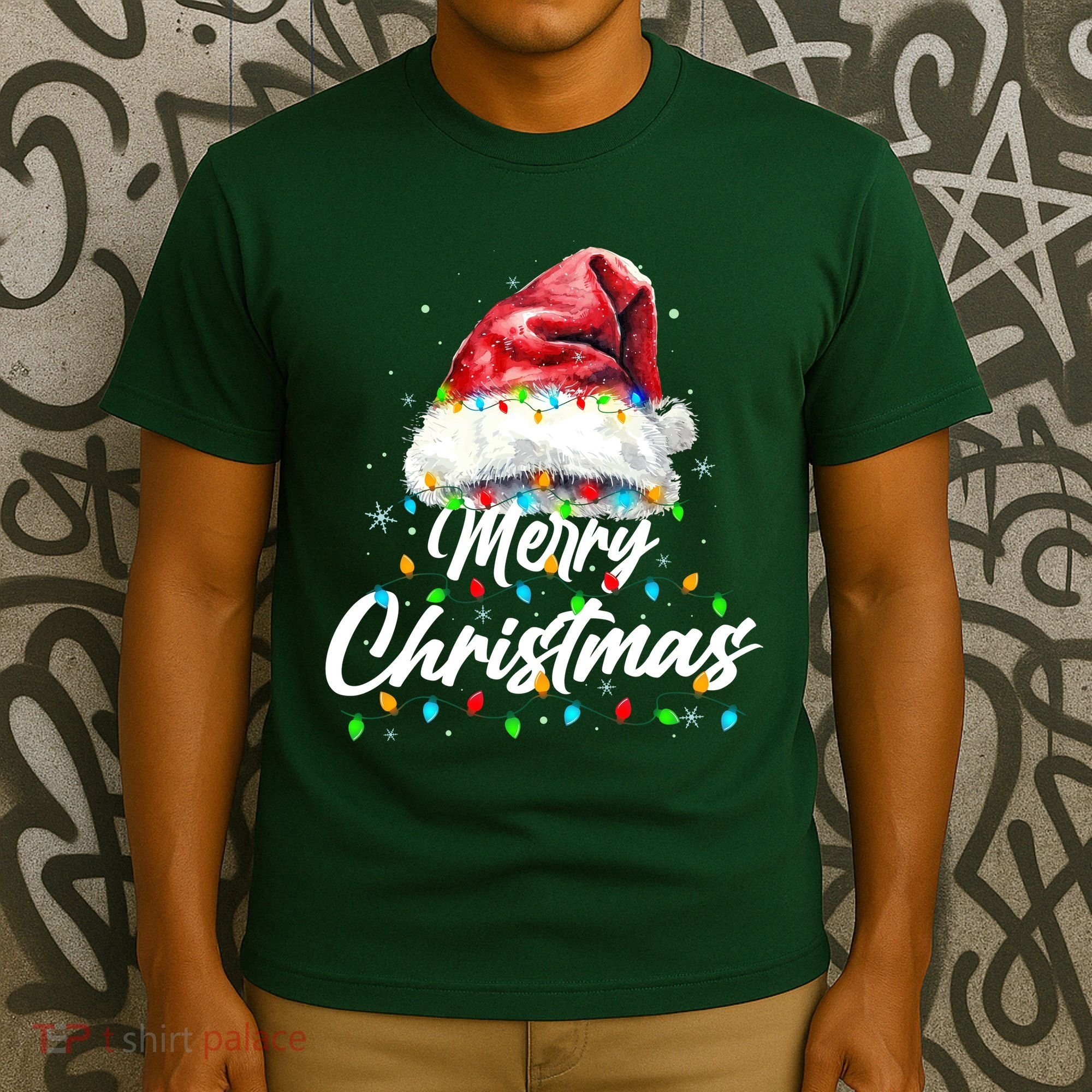 Festive Merry Christmas Santa Hat Christmas Lights T-Shirt